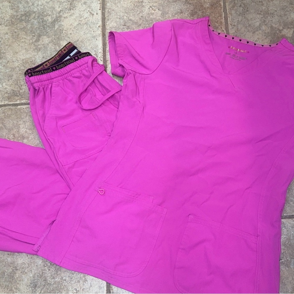HeartSoul Fuchsia Scrub Top and Bottoms